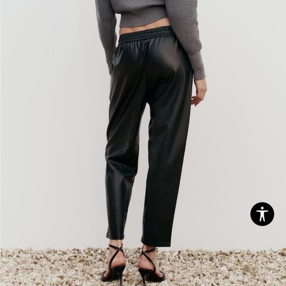 Zara -189 NWT Faux Leather Jogging Pants Joggers Black Size Medium‎ - Picture 5 of 10